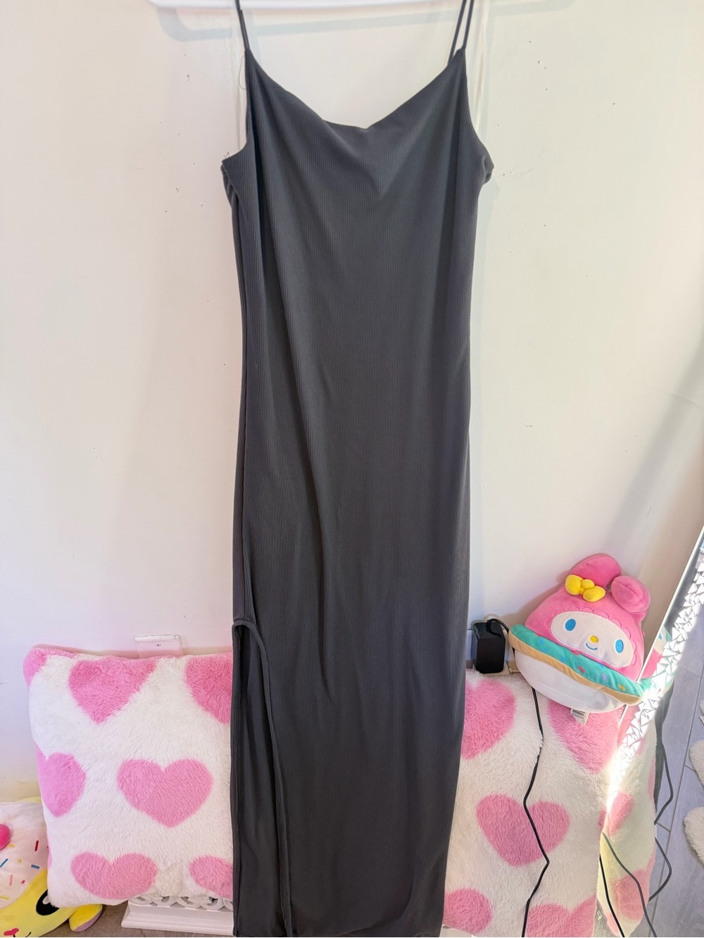 Sleek Charcoal Slip Maxi Dress - Minimalist Strappy Style